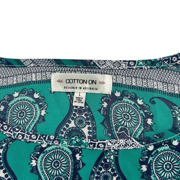 Cotton On Womens Singlet Top Sz L Speghetti Strap Crop Tank Blue Teal Paisley - Picture 4 of 6